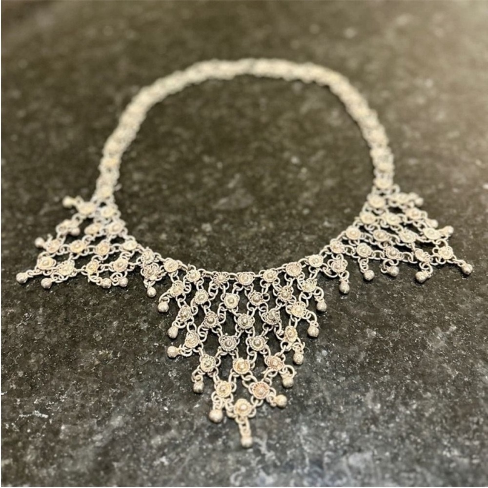 Vintage Belly Dance Bell Chain Bib Necklace, Bohemian Boho Hippie Gypsy Indian
